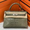 HKL19EMYBH-063　エルメス HERMES 2024年最新入荷 ミニケリー2 外縫い クロコダイル アリゲーター グリトゥールトゥレール シルバー金具 ハンドバッグ